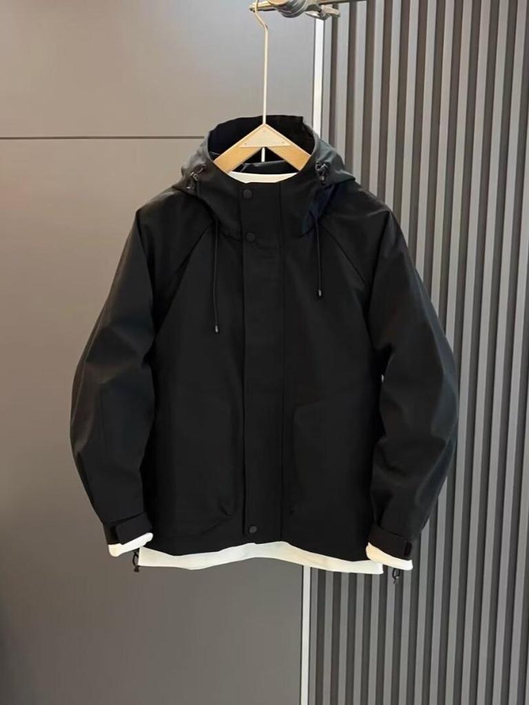 Men's Trendy Hooded Cotton-Padded Windbreaker - Autumn/Winter Loose Fit Solid Color Jacket