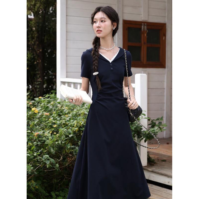 Lu Xiang Nan Women s Elegant Faux Two-Piece Short Sleeve Summer Dress