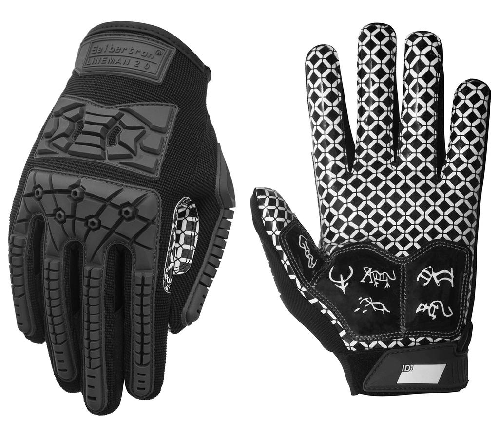 (Cybertron) Seibertron Lineman 2.0 American Football Gloves, Padded Palms, Shock