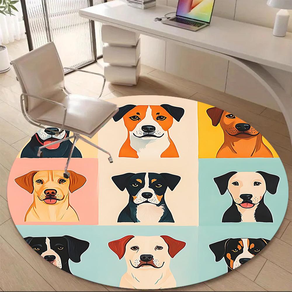 1pc Dogs Breeds Office Round Area Rug, Under Office Chairs Bedroom Living Room Home Decor, Room Deco
