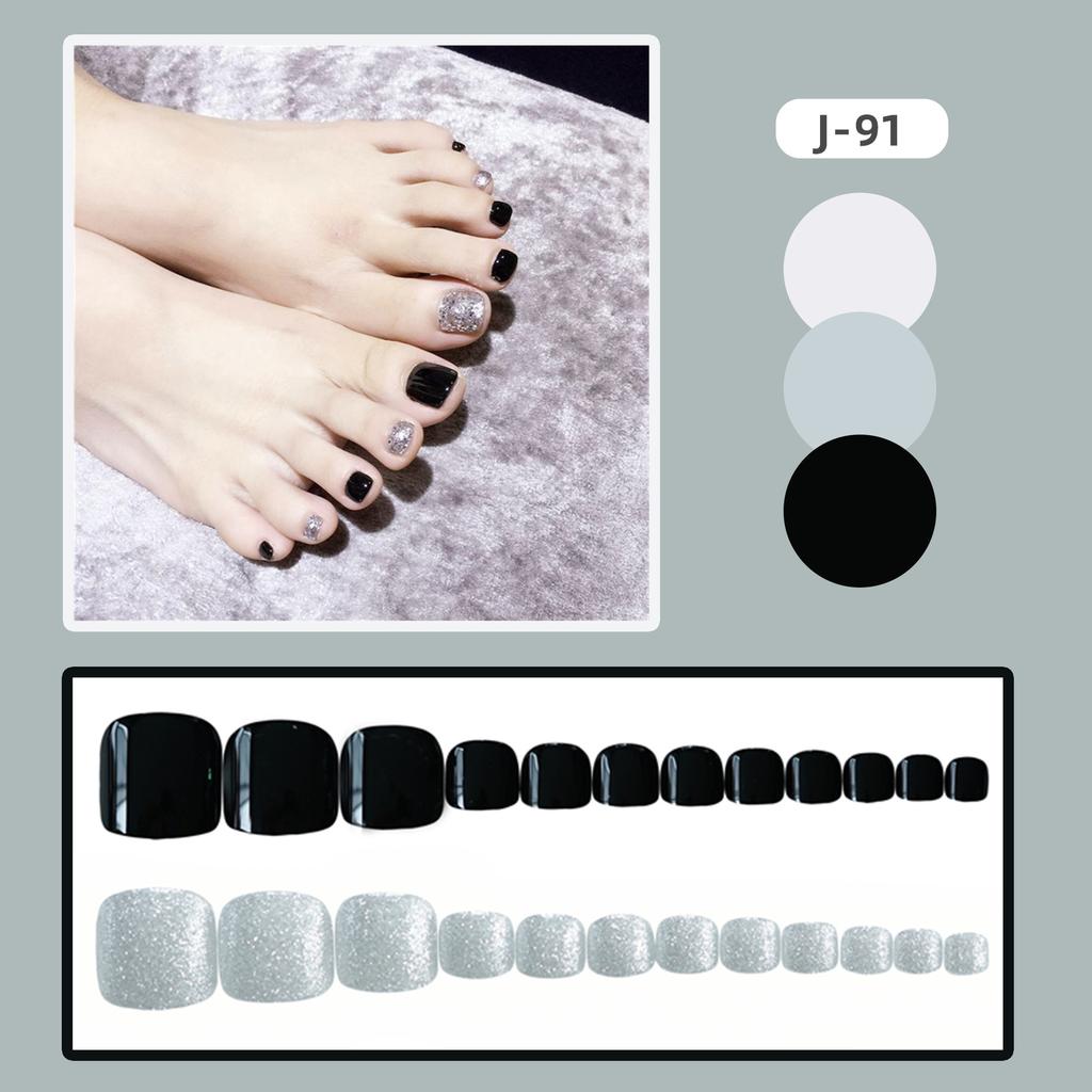 24Pcs Glossy Lake Blue Press On Toenails Full Coverage Artificial Acrylic Fake Toe Nails Removable Wearable Nail Art