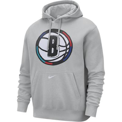 Nike X NBA Brooklyn Nets Club FW24 City Edition Series Comfortable Pullover Hoodie Men Hoodies Flat-Silver White FZ0588-007
