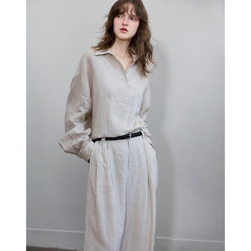 

Women s Loose Fit Linen Blend Lapel Shirt M