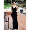 Sense of Design Skinny Backless Split Suspender Dress Summer French Slim Waist Pleated Dress Hip Skirt Women