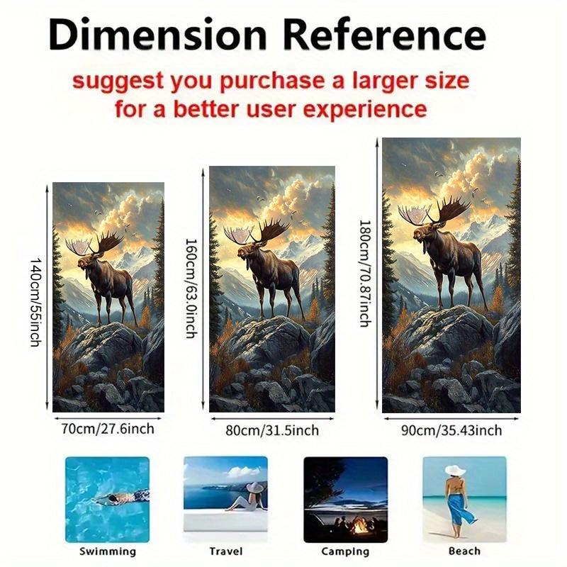 1 Stück Elch Berg Strandtuch Tierwelt Landschaft Druck Natur Design Schnelltrocknend Weich Mikrofaser Badetuch Für Männer Outdoor-Liebhaber