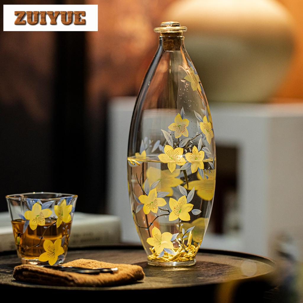 850ml Hand Painted Lily Glass Water Jug Heat-resistant Water Kettle Wine Beer Bottle Hot And Cold Water Pitcher Tea Services