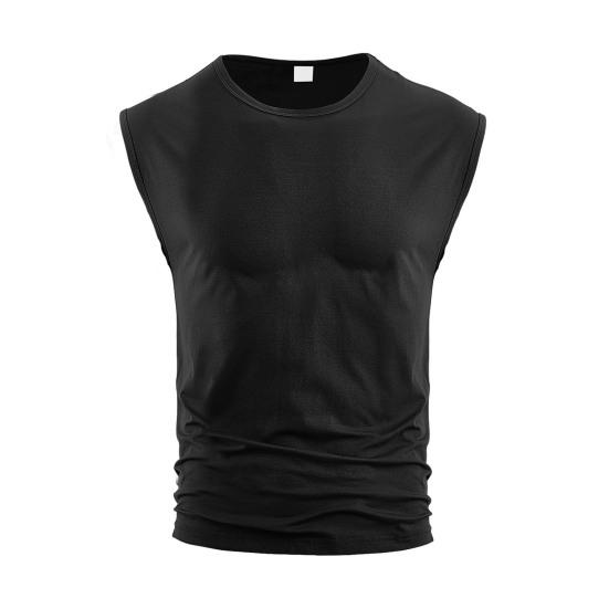 

Men Vest Round Neck Sleeveless Pure Color Summer Sport Vest Quick-Drying Outdoor Running Fitness Tank Tops Daily Wear XXL чёрный