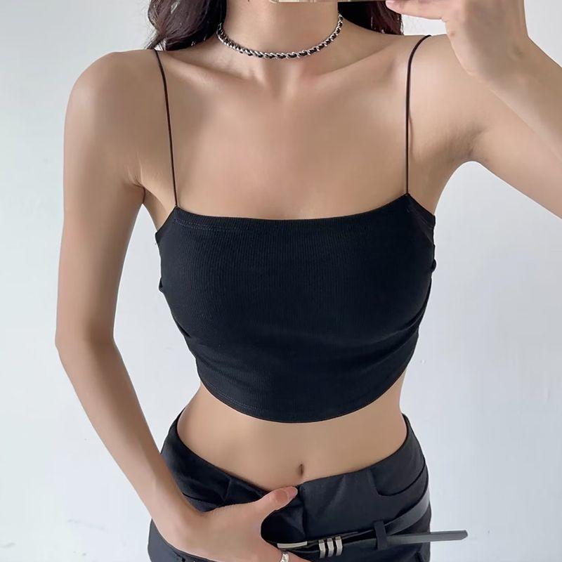 Summer Outwear Chest-Flattering Sexy Sling Women's Side Pleating Flat Vest Sleeveless Short Sexy Tops