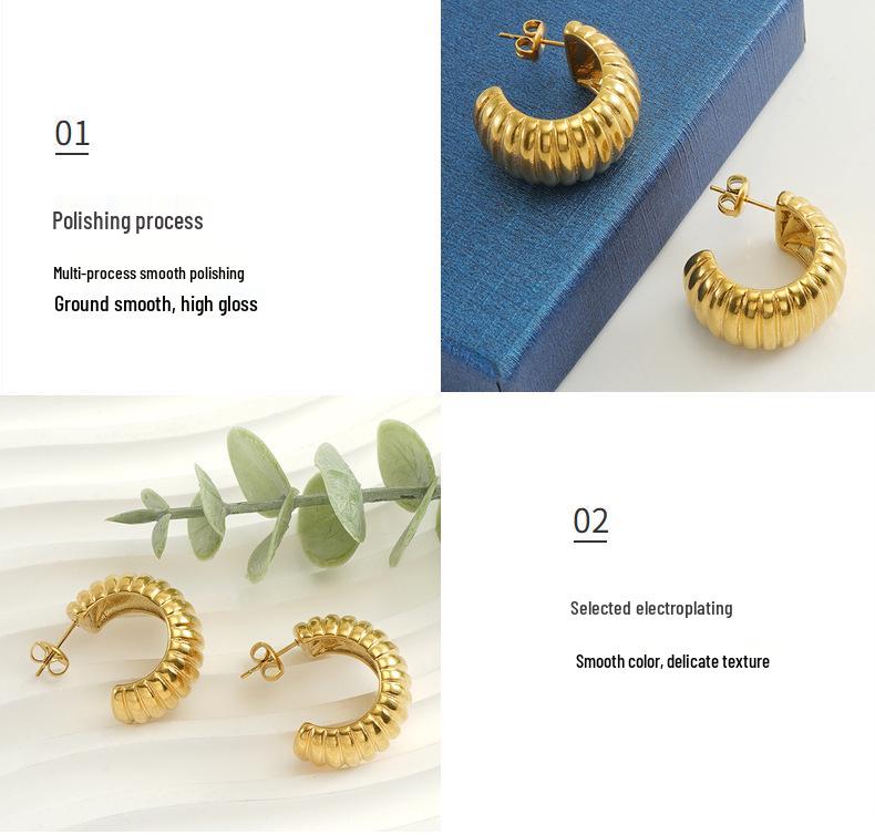 18k Gold Stainless Steel Geometric U-Shaped Earrings for Women