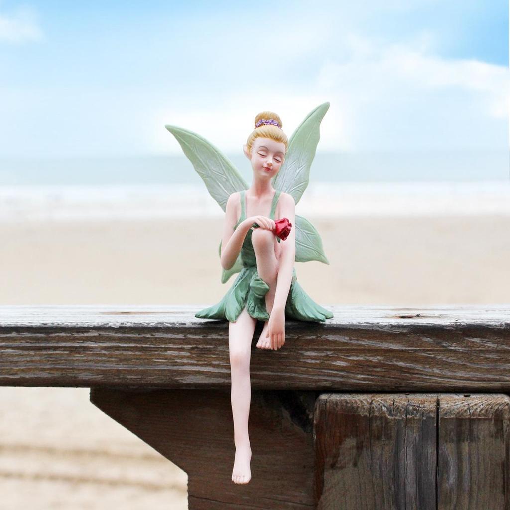 Fee Hars Beeldje, Zittend Elf Figuurtje, Tuin Bloempot Rand Ornament, Landschap Ambacht Decoratie