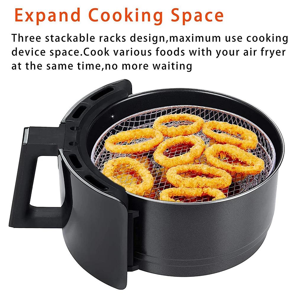 Griglia a 3 Livelli per Friggitrice ad Aria Impilabile Griglia per Grigliatura Acciaio Inossidabile Anticorrosione per Cucina di Casa Forno Vaporella Pentola Gadget