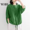 Loose Fit Women Top Summer Casual T-shirt O-Neck 3/4 Batwing Sleeve Pullover Round Neck Three-quarter Tops Solid Color Blouse Streetwear