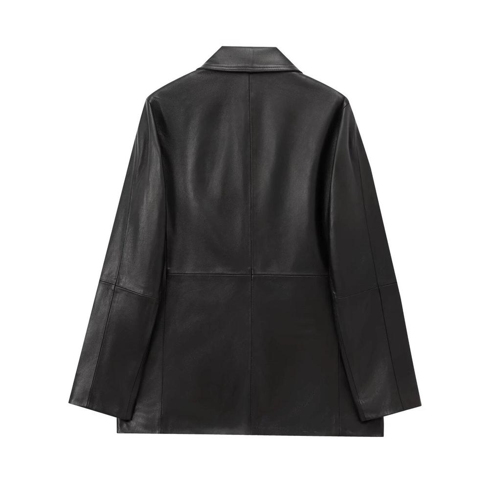 2025 Women's Casual Faux Leather Lapel Jacket - European & American Style