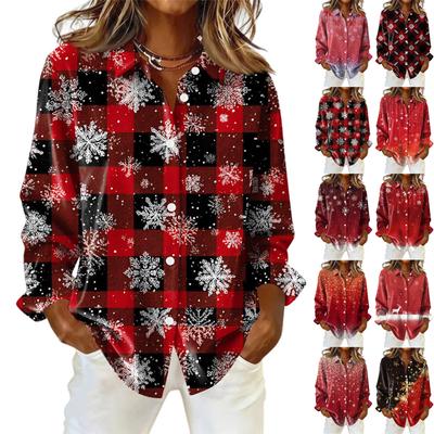 Women's Shirt With Floral Print Buttons, Long Sleeved Casual Regular Shirt Blouses Casual Plus Size Basic Tops