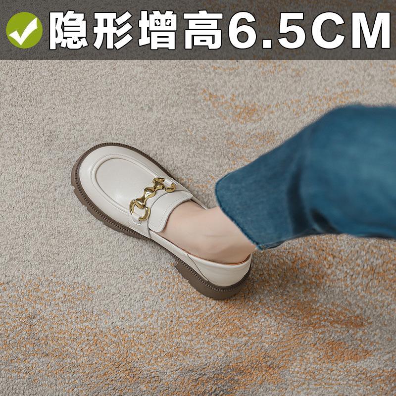 Inner height increase Small black female British metal buckle Small leather shoes Platform Doudou single shoes