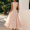 Sleeveless V Neck Floral Print Midi Dress Wrap Waist Tie Elegant Evening Party Dress for Women