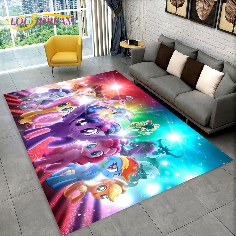Cute 3D P-Pony Cartoon Unicorn Area Rug,Carpet Rug for Home Living Room Bedroom Sofa Doormat Decor,kids Play Non-slip Floor Mat