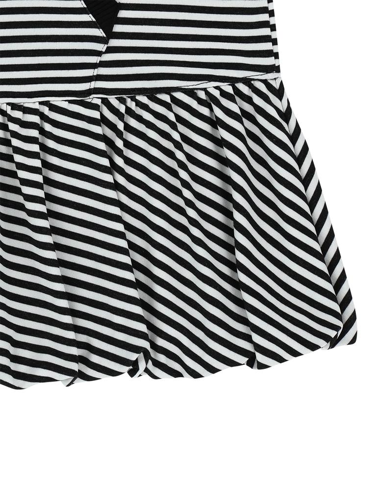 Tuomio Stripe Balloon Hood Dress [Black]