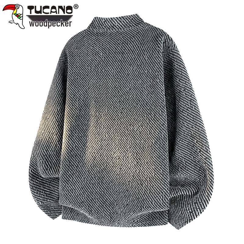 TUCANO Men's Textured Henry Collar Long Sleeve T-Shirt