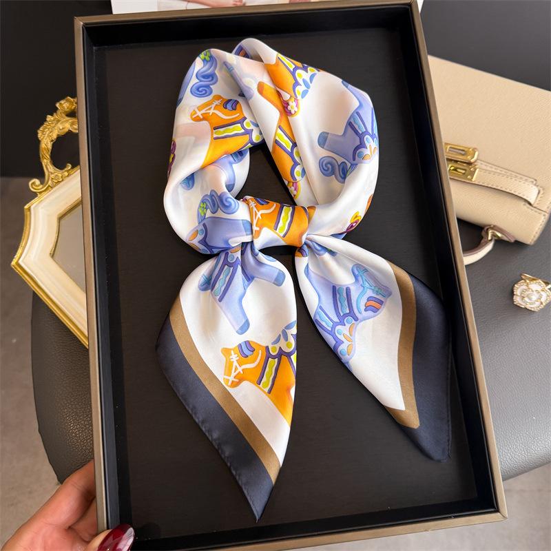 Year of the Horse New Imitation Silk Printing Silk Scarf Square Scarf High-end Shawl Sunscreen Neck Scarf Headscarf Scarf