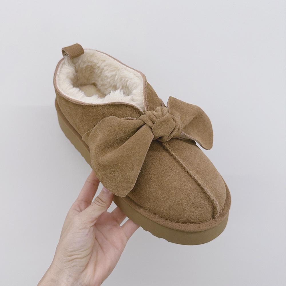 Women's Winter Bow-Head Cotton Slippers, Outdoor Velvet Thick-Soled Snow Boots.