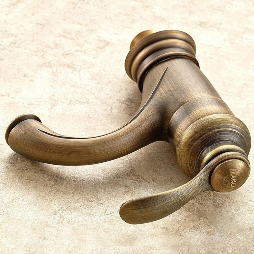 Antique Brass Kitchen Waterfall Basin Sink Mixer Tap Traditional Ceramic Single Handle