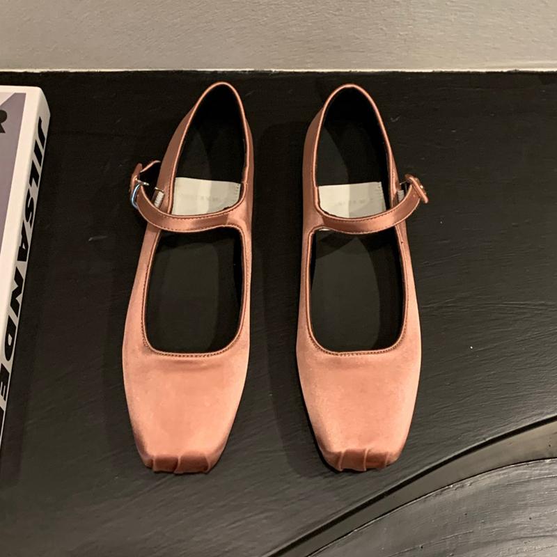 Fashion SUOJIALUN 2025 Spring New Women Flat Shoes Fashion Silk Square Toe Shallow Ladies Ballet Shoes Soft Casual Flat Mary Jane Shoes