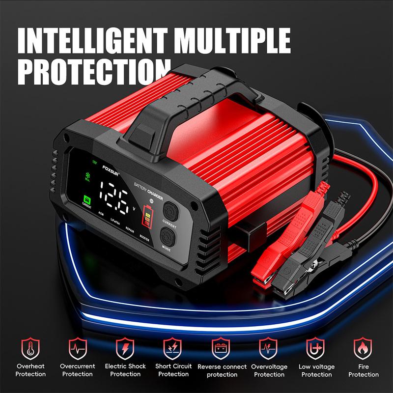 12V 24V FOXSUR FPT-250 Car Battery Charger For Car Motorcycle Truck High-Power Booster Pulse Repair for Lead-Acid AGM LiFePo4
