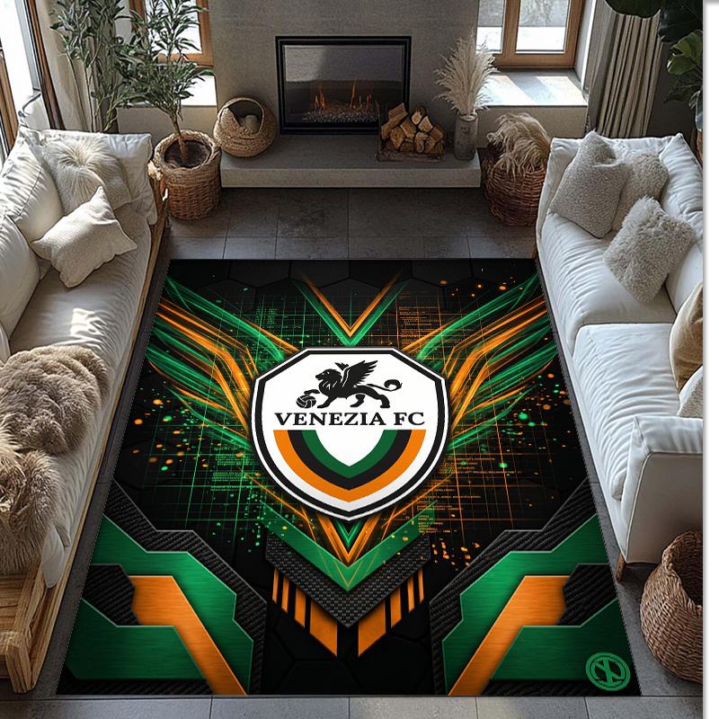 Venezia FC Football Print Crystal Velvet Rug, Comfortable Water Absorbent Non Slip Indoor Floor Carpet