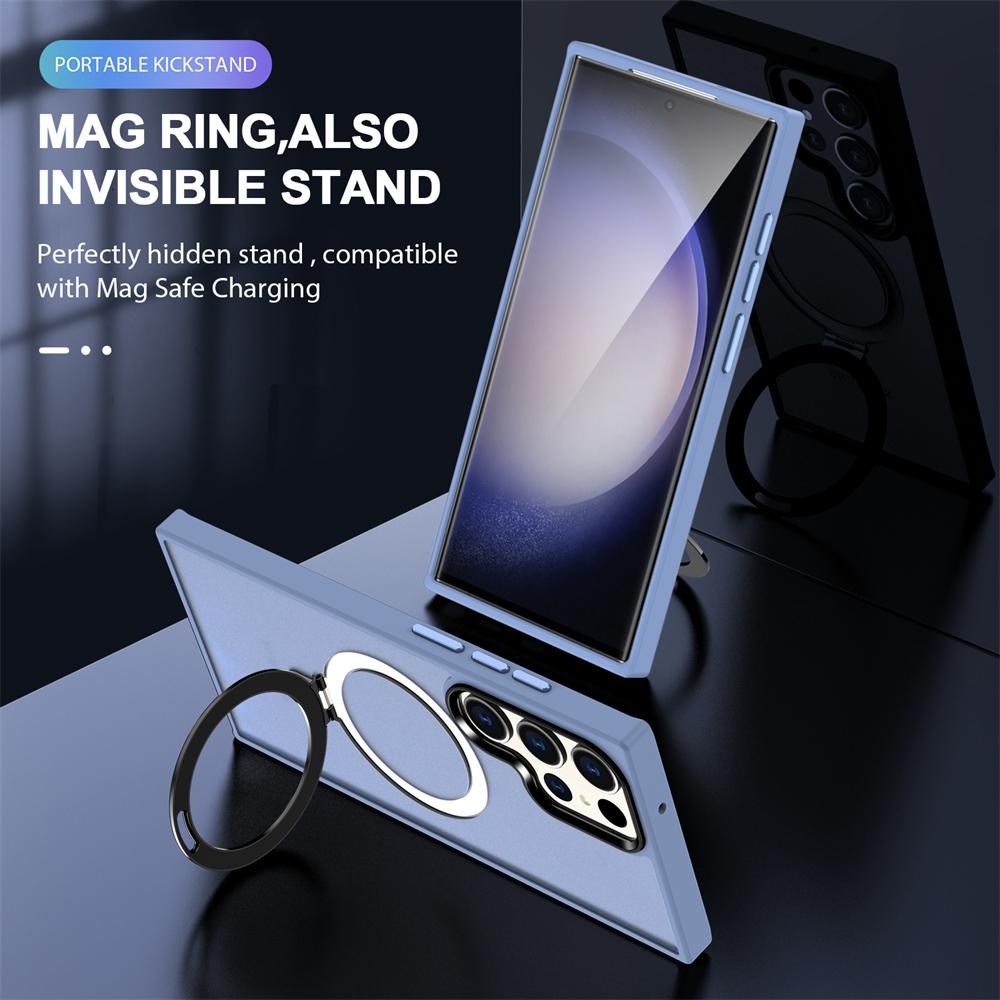 Składany Uchwyt Do Magsafe Przezroczyste Etui Dla Samsung Galaxy S25 S22 Ultra S24 Plus S23 FE Magnetyczne Bezprzewodowe Ładowanie Stojak Na Obiektyw Pokrowiec
