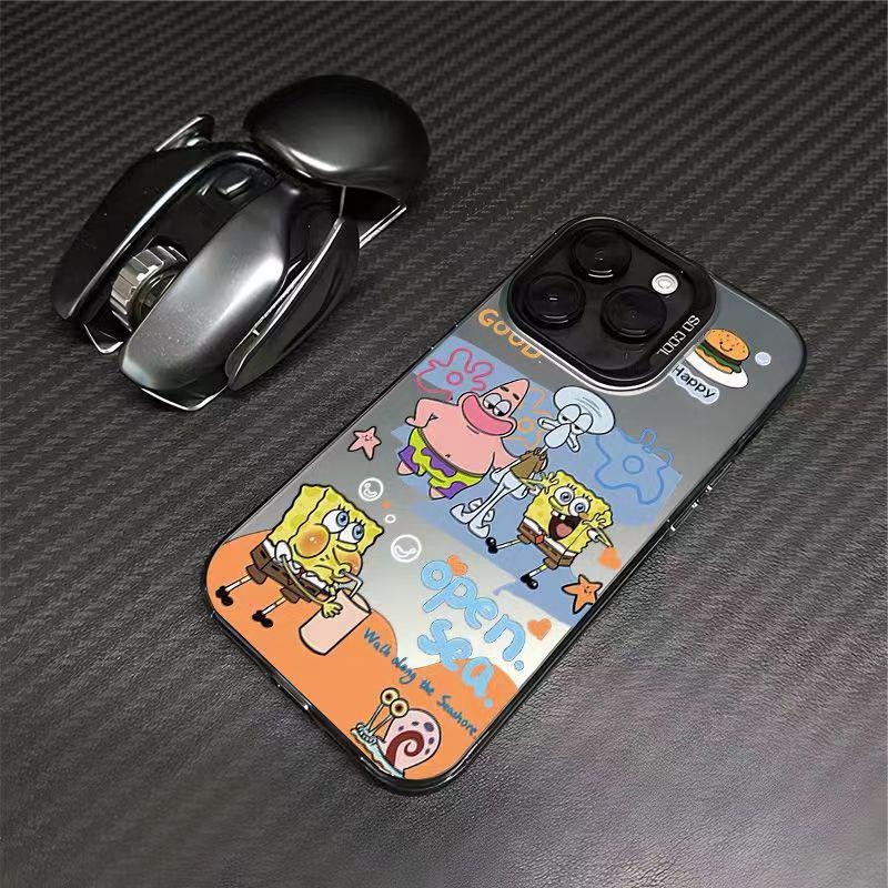 SpongeBob iPhone 15/14 Pro Max Silver Case - Trendy Anti-Fall Design