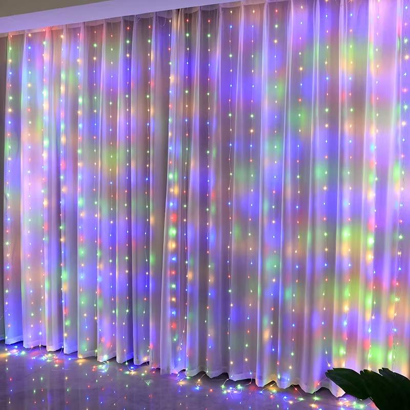Christmas Lights Curtains for Windows Led Fairy New Year Lighting Room String Garland Usb Party Waterfalls Decorations Girls