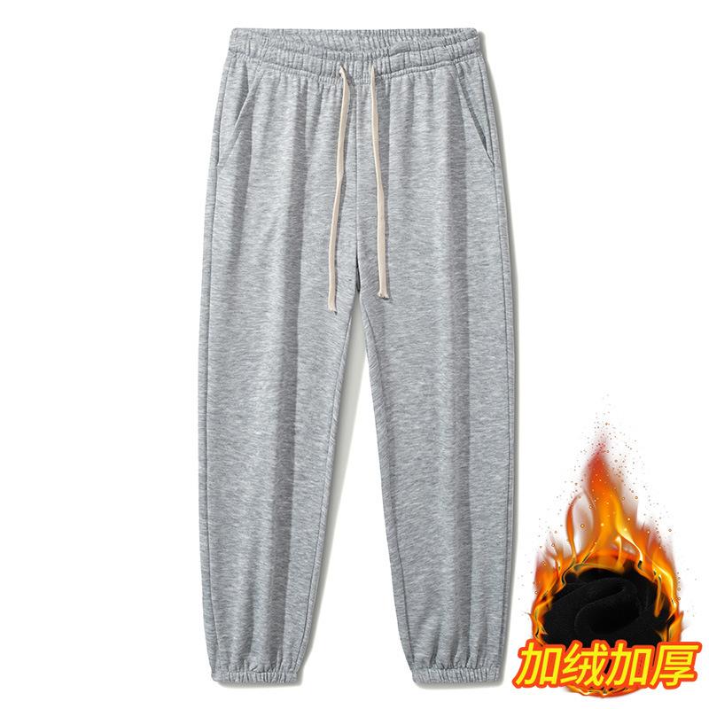 Shirt Less Clothing Fleece Sports Casual Sweatpants Men's Large Size Warm Gray Autumn and Winter Leggings