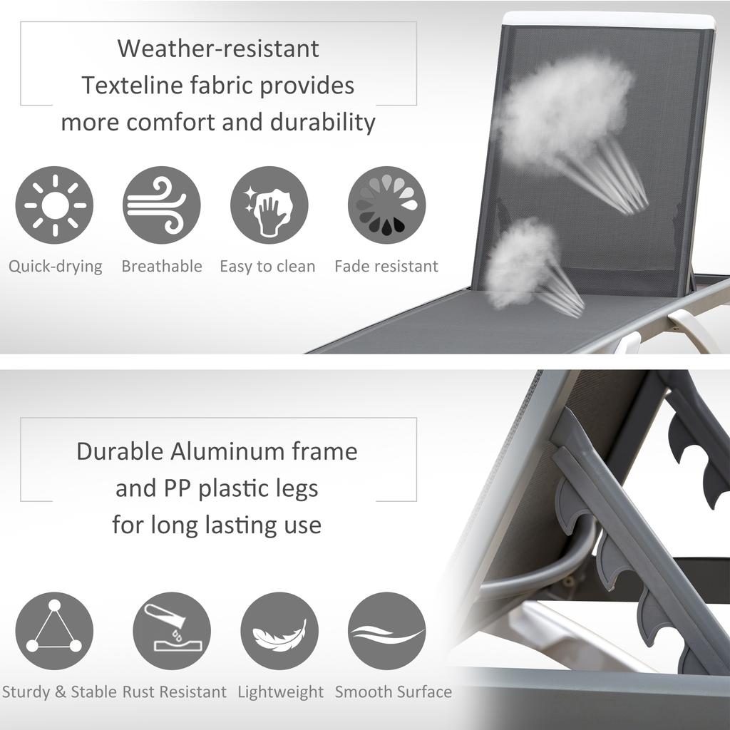 Aluminium Frame Sun Lounger With Adjustable Back Grey
