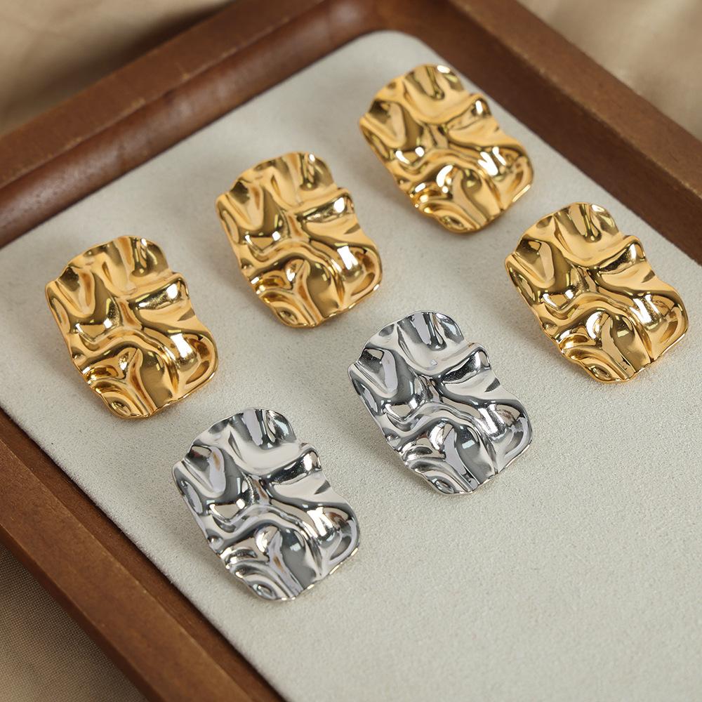 Wrinkle Texture Earrings For Women Needle Charm Jewelry French Irregular Metal Earrings