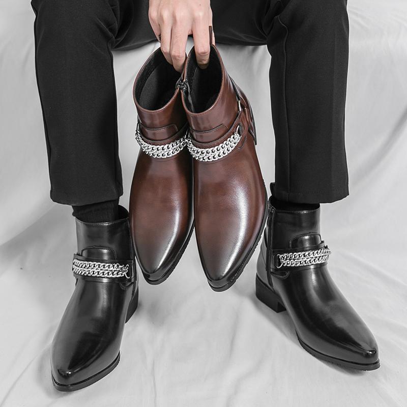 Winter Business Men Chelsea Boots Black Brown Men Comfortable Fashionable Pointed Rider Boots Outdoor Training Boots Sizes 38-46
