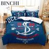 Nautical Bedding Set Ocean Anchor Duvet Cover Sailor Pirate Sea Adventure Bedspread For Kids Boys Navy Blue