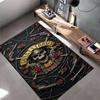 Area Rug, Guns N Roses Skull Top Hat Revolver Roses Barbed Wire 3D Art Print, Man Cave Decor, Non-Slip Mat