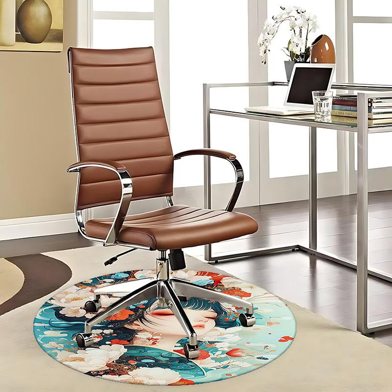 1pc Anime Design Round Carpet Floral Fantasy Chair Mat for Office, Home Decor, Living Room, Bedroom