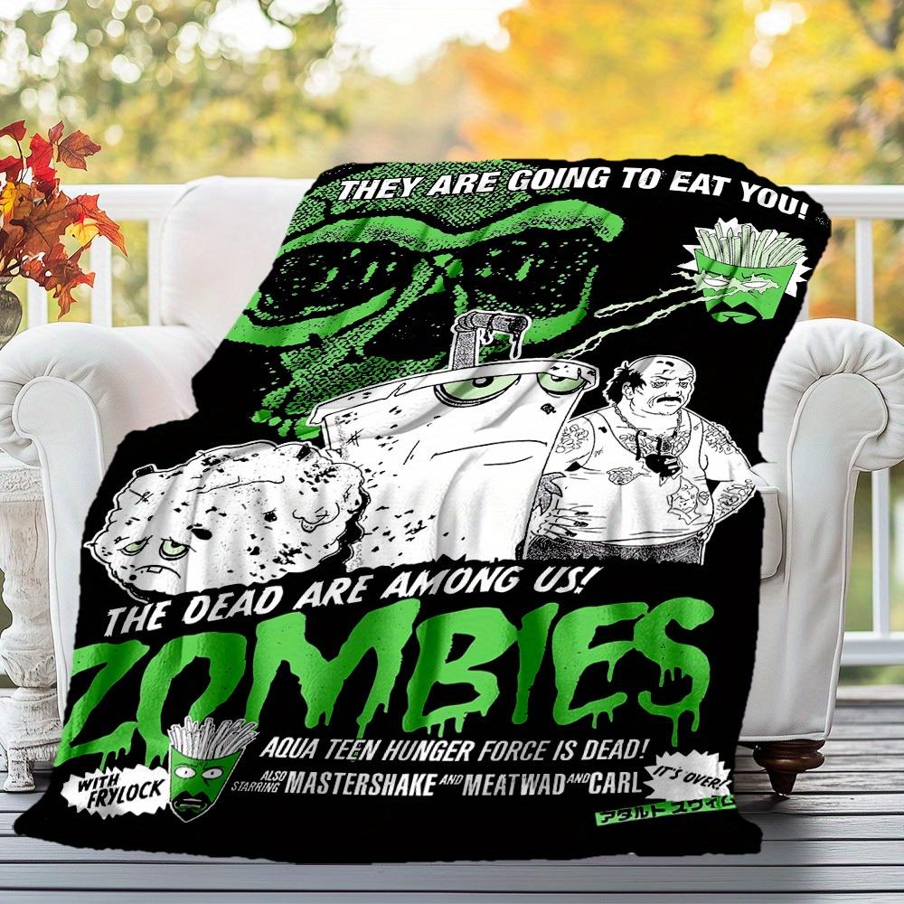 1pc Zombies Aqua Theme Design Flannel Blanket - 3D Printed Soft Warm, All-Season Lightweight Throw for Camping Travel Bed-080761