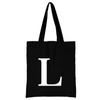 Women's Black Shopping Bag Casual Large-capacity White Letters Initial Name Pattern Printing Series Canvas Shoulder Bag Reusable