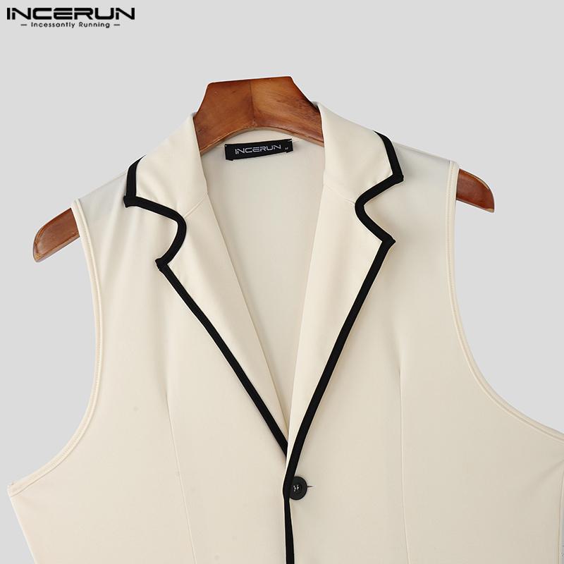 INCERUN Men Notched Lapel Sleeveless Irregular Stitching Casual Thin Vest Waistcoat