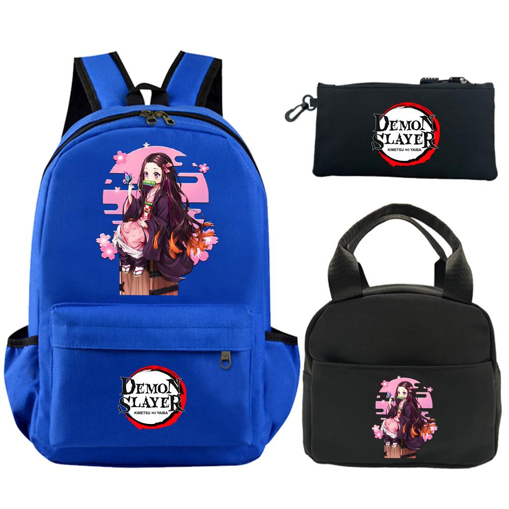 3 st/set Tecknad Demon Slayer Tryckt Ryggsäck med Axelväska Pennfodral för Tonåring Student Stor Kapacitet Vattentät Skolväska Mochila