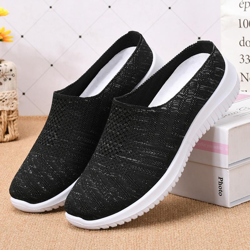 Shoes Women's new slippers One pedal bag head half drag breathable fly-woven shoes Soft-soled casual shoes Not tired mother shoes