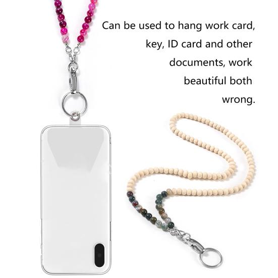 Stylish Beaded Lanyard ID Badge Holder with Lobster Clasp Keyring Natural Wood Beads Work Card Lanyard