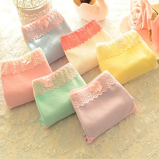 Women's Girls' Bowknot Lace Cotton Panties Briefs Underpants Intimates