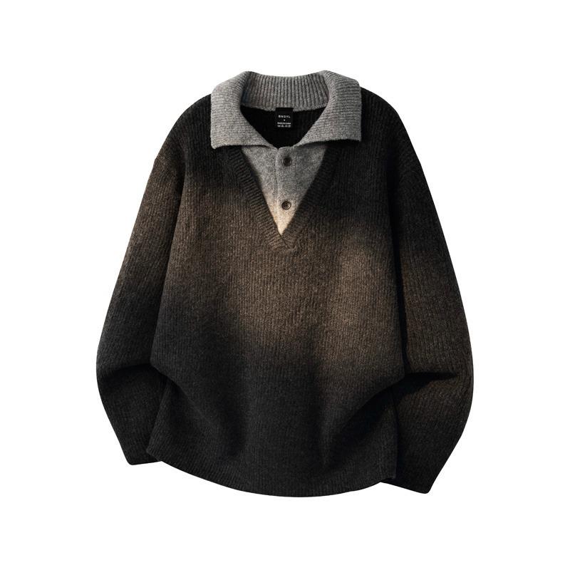 

Retro Knit Polo Collar Men s Sweater - Deep V Lapel Korean Style XL сірий колір
