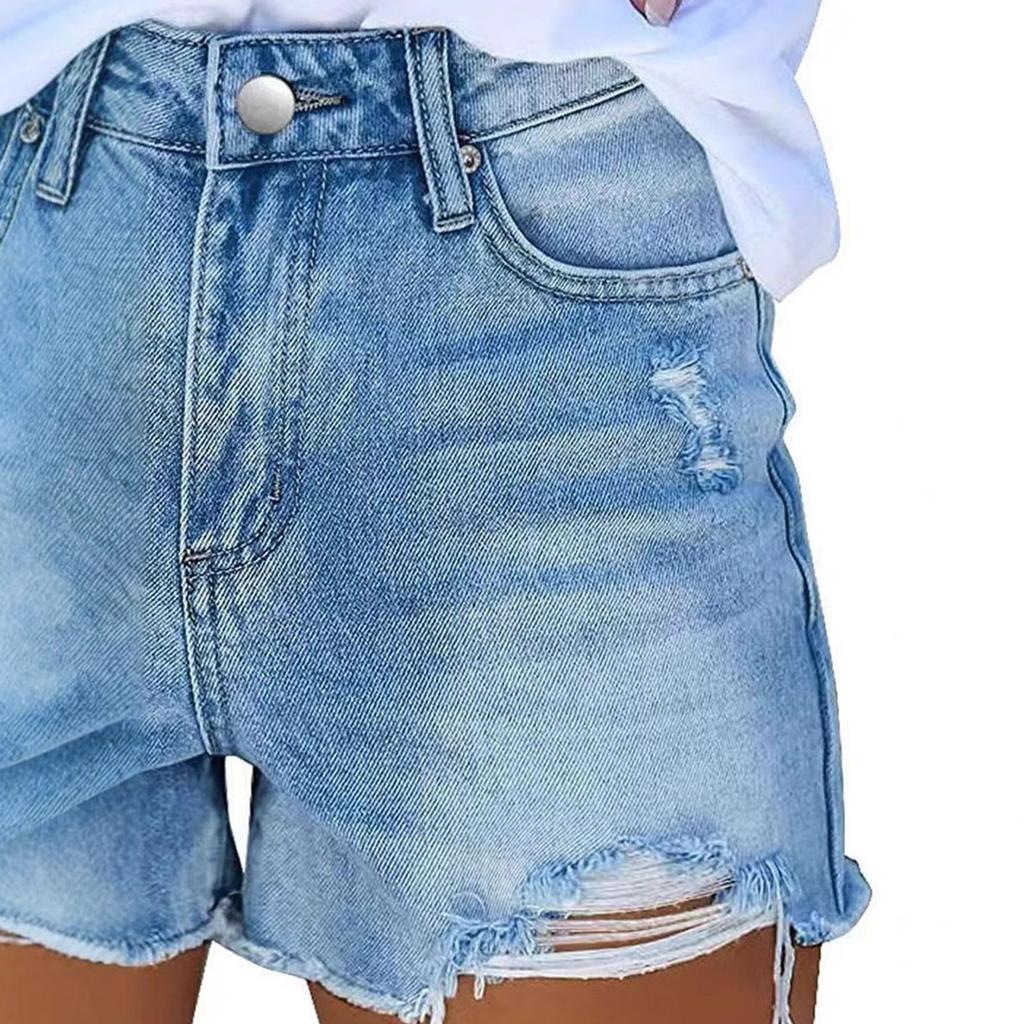 Pantaloni scurți la modă cu talie înaltă, versatili, din denim clasic pentru femei