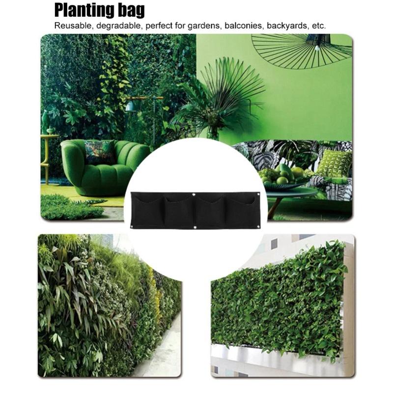 4 st 4-ficks växtodlingspåse väggmonterad återanvändbar nedbrytbar filt trädgårdsplanteringskruka svart