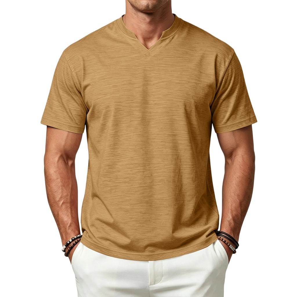 Men's Simple Breathable Quick Dry Short Sleeve T Shirt V Neck Design Lightweight Casual Fit Summer Tee